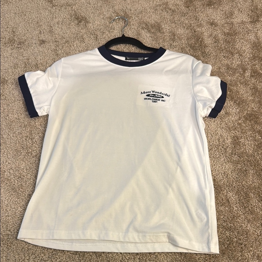 Women's White and Black Crop Top